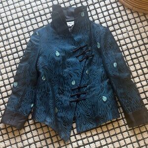 Kimono-style short jacket, Teal/Black, 100% silk